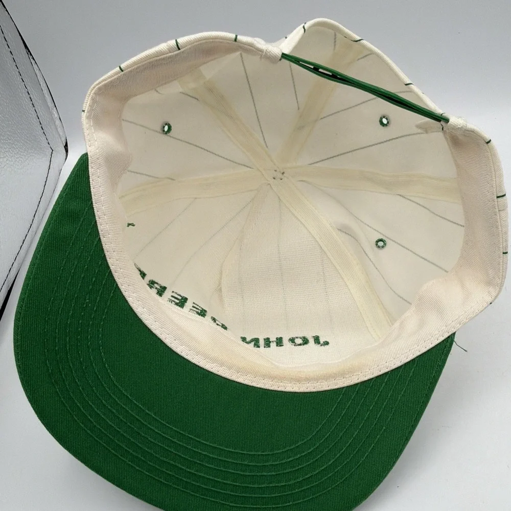 Vintage John Deere White Pinstripe Snapback Hat Green Agriculture USA